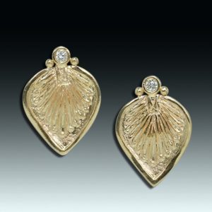 "Roman Lotus" 18k gold and diamond earrings