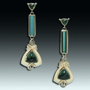 "Paradise Found" tourmaline, diamond and 18 karat gold earrings