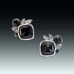 "Queen of the Night" diamond, black diamond, 18k white gold and platinum earrings