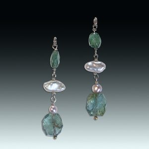 "Green Tourmaline" freshwater pearl and sterling silver removable drops