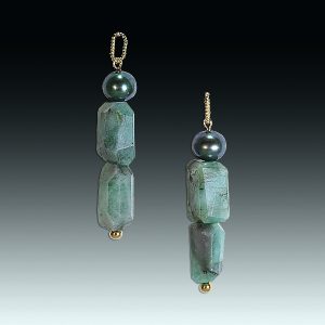 "Fantasy" emerald, freshwater pearl and 18k gold removable drops