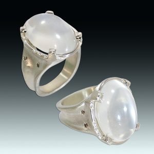 "Yet we sleep, we dream" moonstone, diamond and 14k blond gold ring